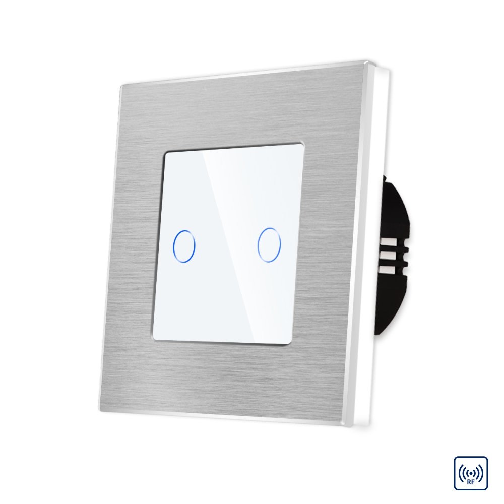 Intrerupator Dublu cu Touch din Sticla si Rama de Aluminiu LUXION, RF433