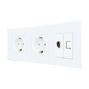 Priza Dubla Schuko + TV + Internet cu Rama Din Sticla LUXION