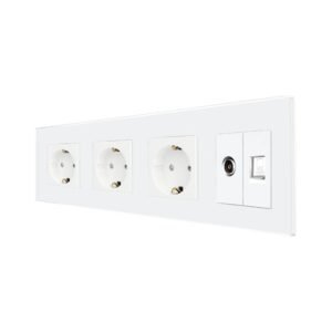 Priza Tripla Schuko + TV + Internet cu Rama Din Sticla LUXION