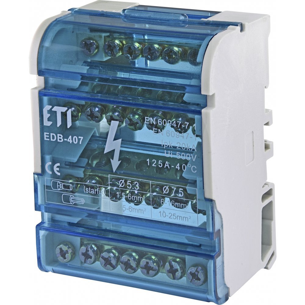 Bloc distributie tetrapolar ETI, 4 bare x 7 poli, 125A EDB-407 Eti 001102303