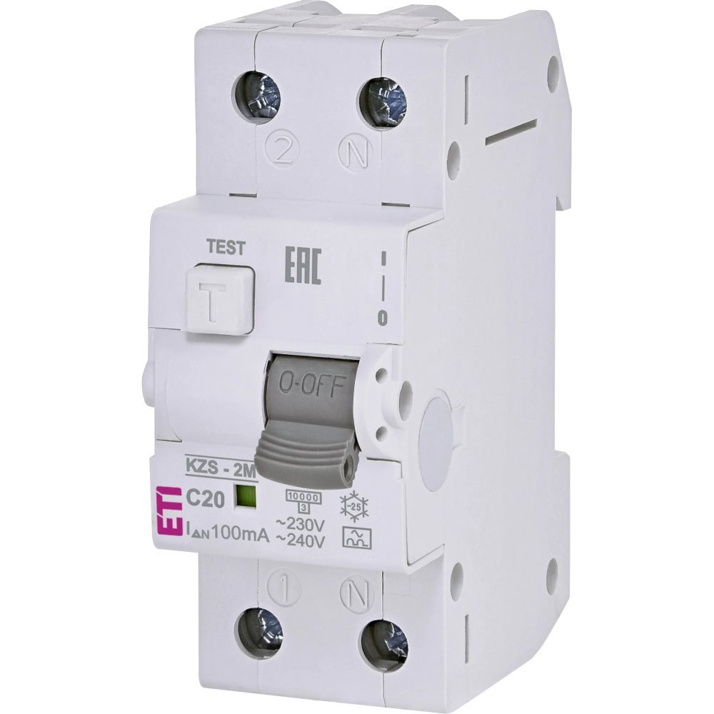 Siguranta automata diferentiala RCBO 1P+N 20A / 100mA , curba C, TIP A 10kA KZS-2M Eti 002173725