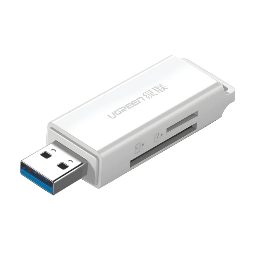 Cititor de carduri Ugreen CM104, Intrare USB 3.0, Sloturi TF / SD, Alb
