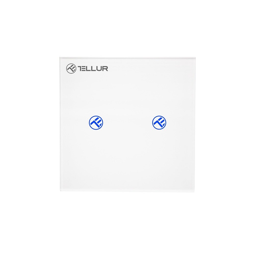 Intrerupator Dublu Wi-Fi cu Touch din Sticla Tellur, SS2N, 2 Porturi