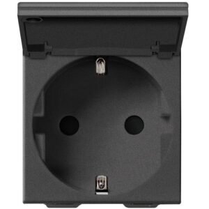 Priza schuko SICURY 2 module Vimar Neve Up 09208.C.CM, cu capac de protectie, 2P+E 16A carbon matt
