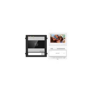 Kit videointerfon IP pe 2 fire Hikvision DS-KIS704EY-SS, 7 inch, 2 MP,1 familie, 2 fire, Plug & play, alarma