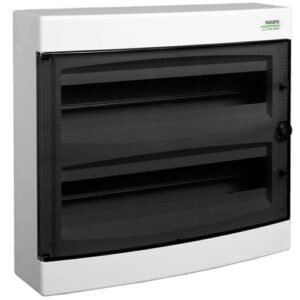Tablou cofret de distributie din plastic, Noark 101501 PNS 2x18T, montare aparenta usa transparenta IP40 2 randuri 2×18 module