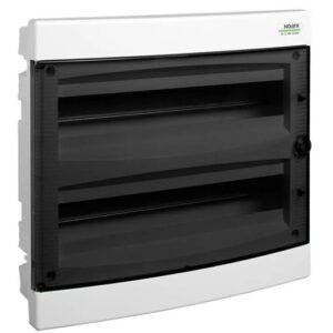 Tablou cofret de distributie din plastic, Noark 101515 PNF 2x18T, montaj incastrat usa transparenta IP40 2 randuri 2×18 module