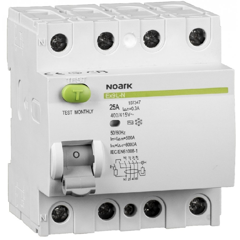 Intrerupator automat diferential RCCB Ex9L-N 4P 25A 300mA tip AC Noark 108339