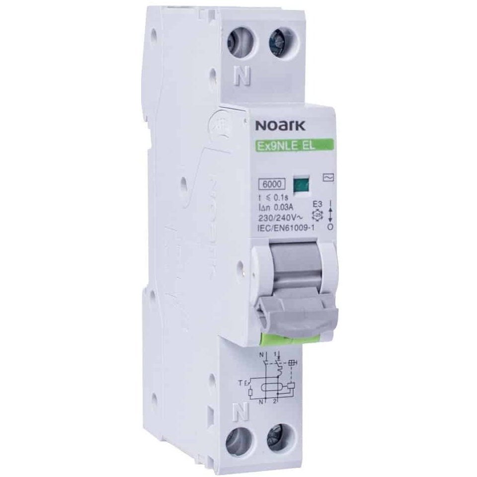 Disjunctor cu protectie diferentiala monofazica 1P+N 6A/30mA, curba B, RCBO, tip A, 6kA Noark 111160