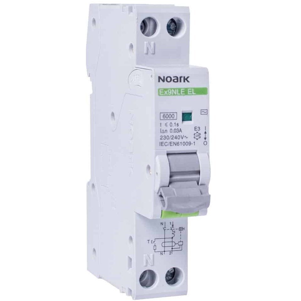 Disjunctor cu protectie diferentiala monofazica 1P+N 16A/30mA, curba B, RCBO, tip A, 6kA Noark 111162