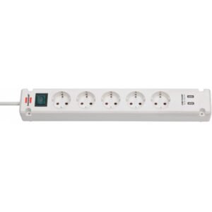 Prelungitor Brennenstuhl Bremounta 5 prize, 2 USB-uri, 3m, buton On/Off, prindere in suruburi alb 1150660325