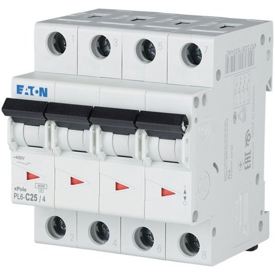 Siguranta automata 4P 25A 6kA curba C PL6-C25/4 Eaton 166523