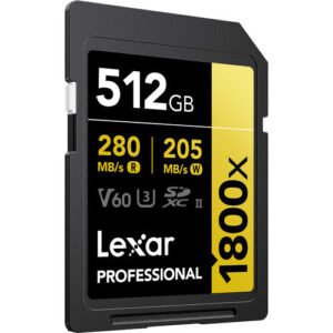 Lexar SDXC Pro 1800x U3 UHS-II R280/W210 (V60) 512GB – Default Title