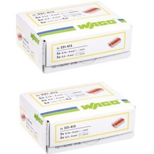 Set 50 bucati (2 cutii) cleme cu maneta 4mm2 5 pini max.32A Wago 221-415