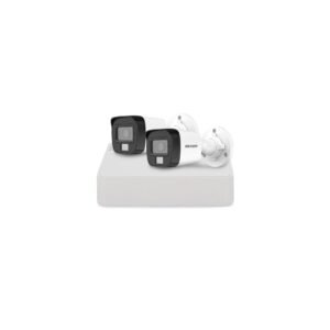 Sistem supraveghere exterior basic HikVision, 2 camere, 2 MP, IR 25 m, lumina alba 20 m, 2.8 mm, microfon