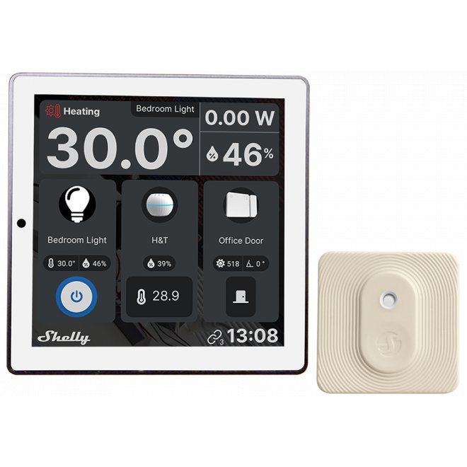 Intrerupator Smart cu touchscreen Shelly Wall Display, Alb, Wi-FI, Bluethooth + BLU H&T 3800235264898