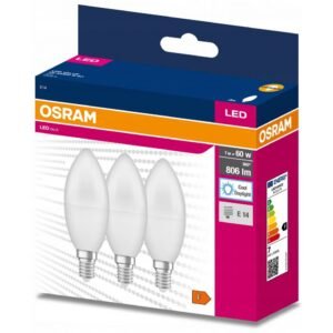 Set 3 becuri led lumanare 7.5W (60W), E14, B60, 806 lm, lumina rece (6500K), opal, Osram Osram 4058075385221
