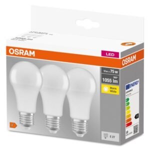 Set 3 becuri A75 E27 10W 1055 lm, lumina calda Osram 4058075819436
