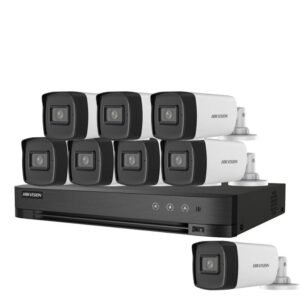 Sistem supraveghere exterior basic HikVision, 8 camere, 5 MP, IR 40 m, 2.8 mm, microfon