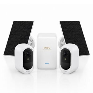 Sistem supraveghere IP WiFi 6 cu panou solar Imou Full Color AOV AIR 2, 2 camere, 5MP, slot card, microfon/difuzor, IR/lumina alba 15m, 5000mAh, detectie om/vehicul, sirena