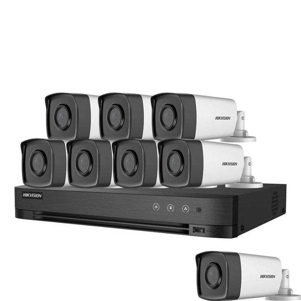 Sistem supraveghere exterior basic HikVision, 8 camere, 5 MP, IR 80 m, 3.6 mm