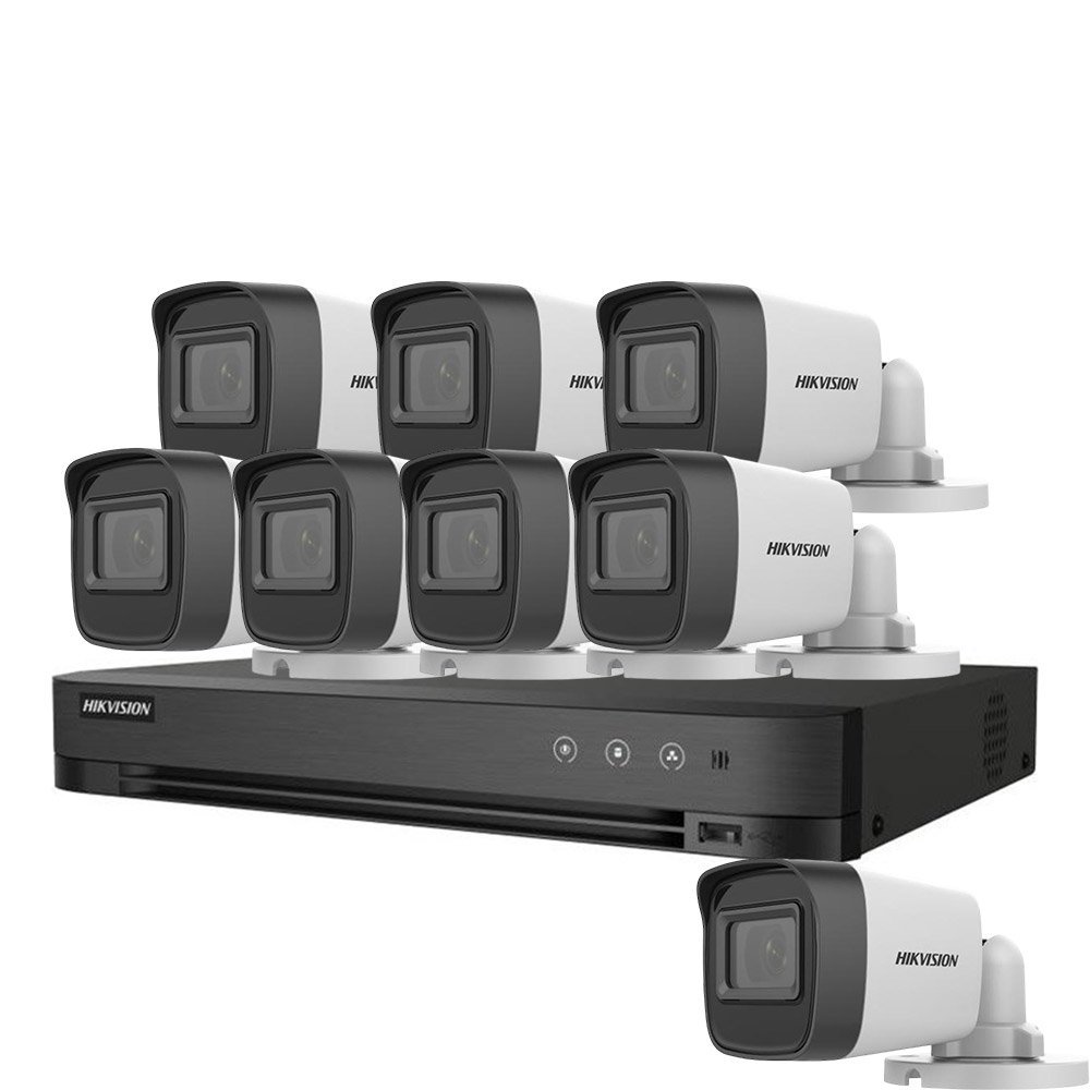 Sistem supraveghere exterior basic HikVision, 8 camere, 5 MP, IR 20 m, 2.8 mm