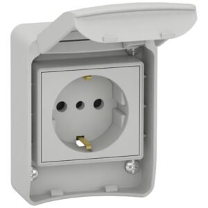 Priza Pratika aplicata cu capac 2P + E, 10/16 A, 250 V IP65 cu montaj in cofret Schneider 81141, gri