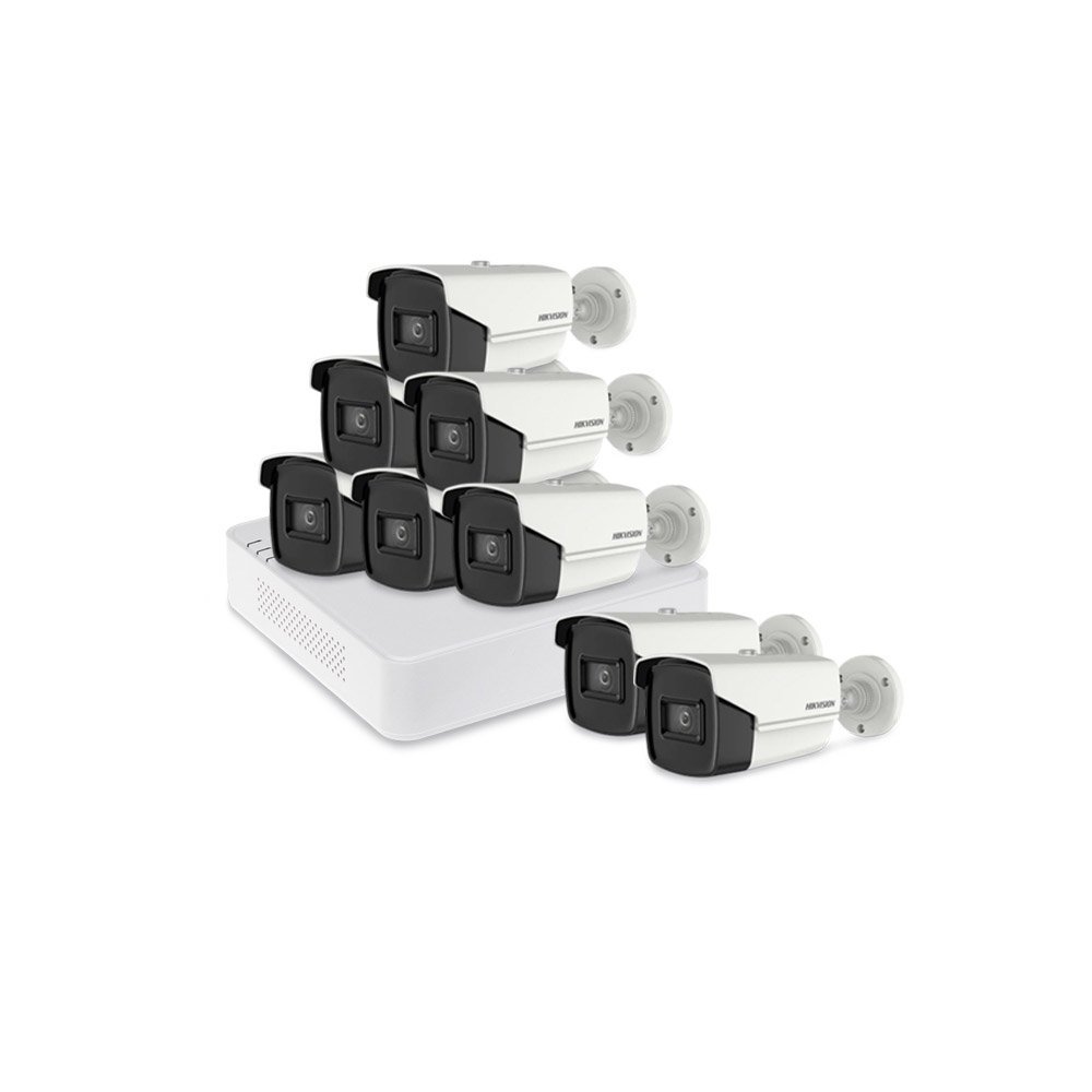 Sistem supraveghere exterior basic HikVision, 8 camere, 8 MP, IR 60 m, 2.8 mm