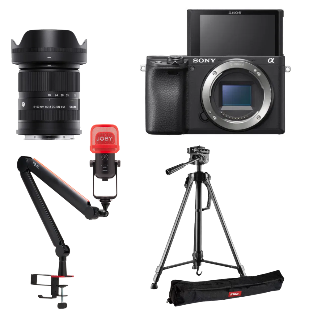 Sony Kit Podcast A6400 cu obiectiv SIgma 18-50mm, microfon, brat si trepied – Default Title