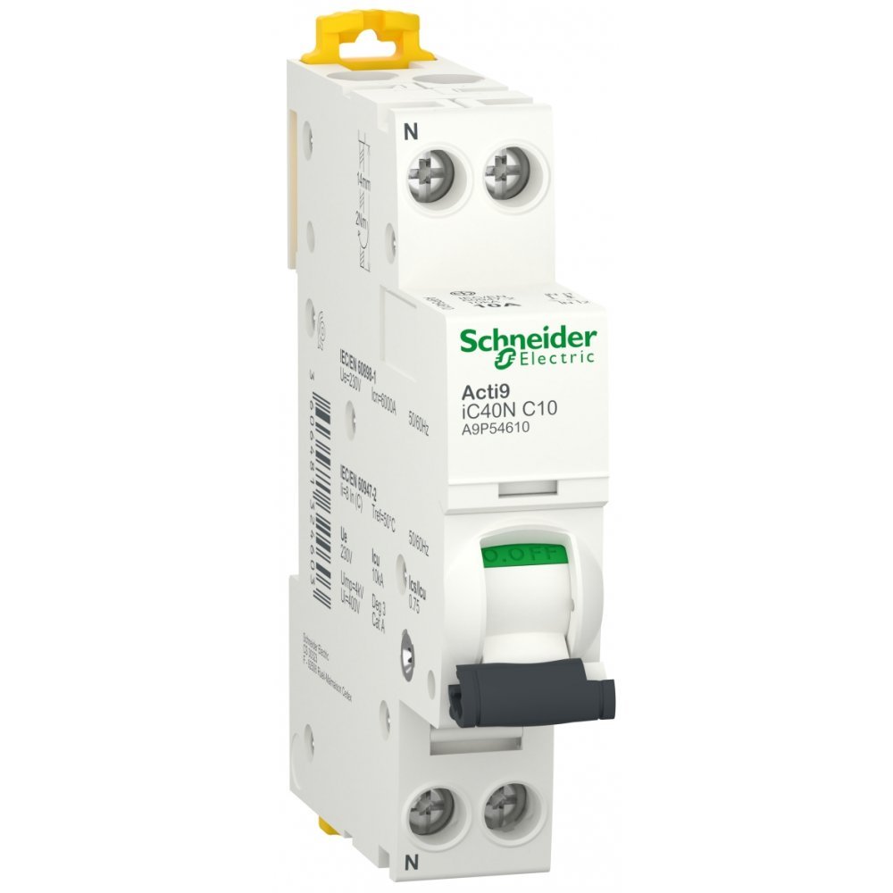 Siguranta automata Acti9, iC40N 1P+N 10A 6kA/10kA curba C Schneider A9P54610
