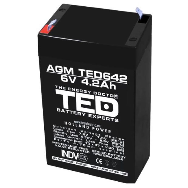 Acumulator AGM VRLA 6V 4,2A F1 TED Battery Expert Holland TED642