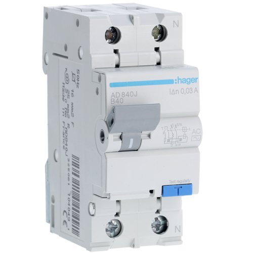 Disjunctor diferential 1P+N 40A/30mA curba B tip AC 4.5kA Hager AD840J