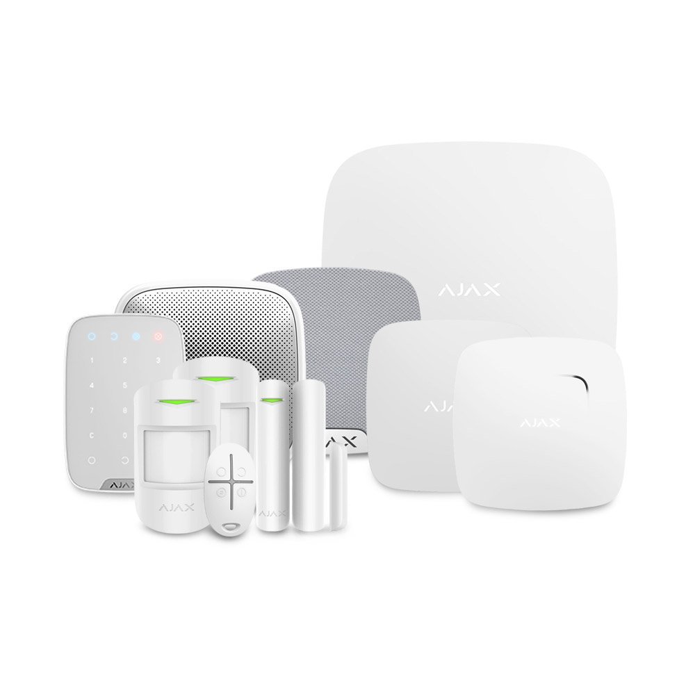 Sistem de alarma wireless Ajax Full Security, 12 m, 15 taste, 88 grade, pet immunity, 868 MHz, 4 butoane, buton de panica, 105 / 113 dB, fotoelectric, termocuplu