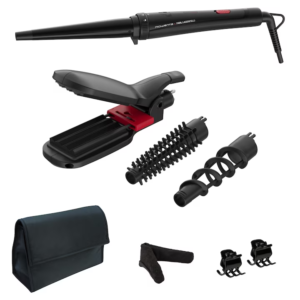 Aparat de coafat 9 in 1 ROWENTA x Karl Lagerfeld Infinite Looks CF422LF0  9 accesorii  invelis ceramic  48 W  varf rece  negru & rosu