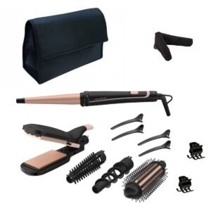 Aparat de coafat Rowenta Infinite Looks 14 în 1 CF4231F0  înveliș Ceramic  accesoriu conic pentru bucle  perie rotunda  negru&portocaliu