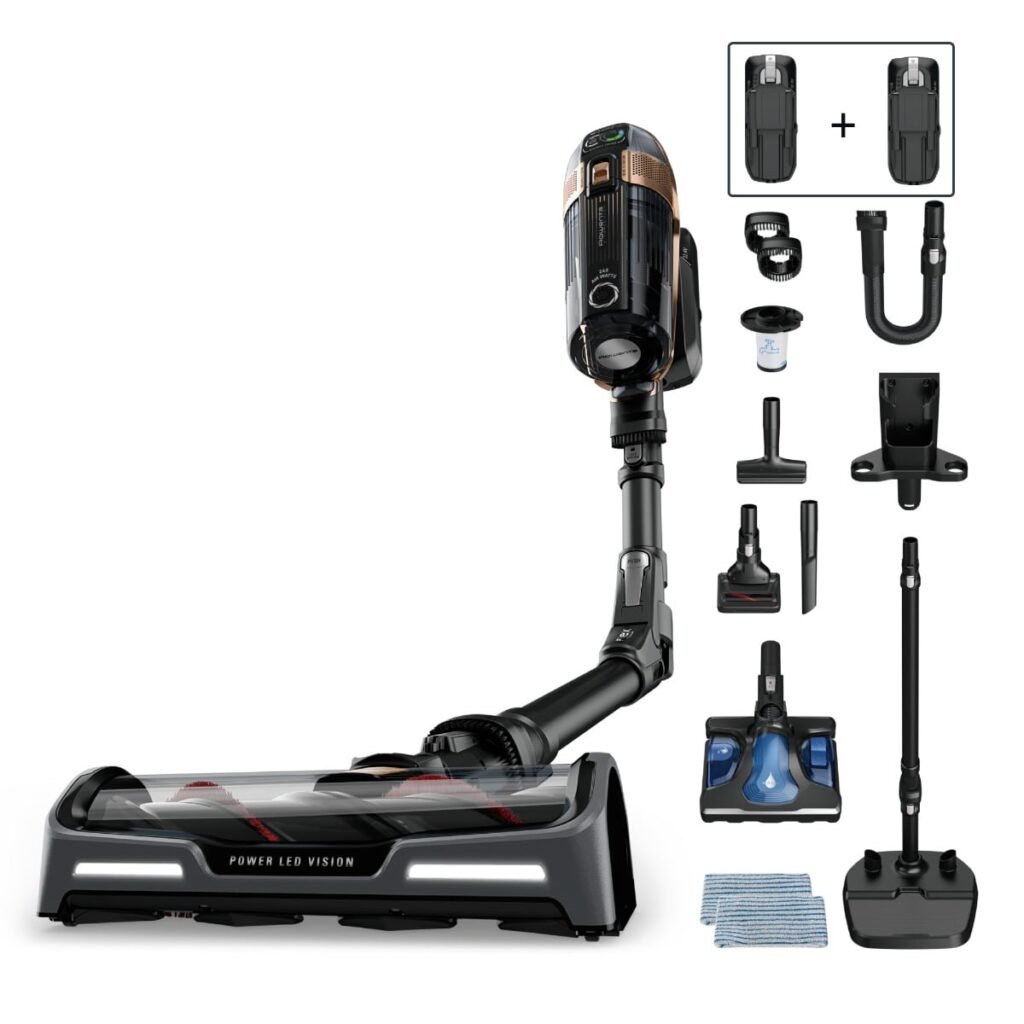 Aspirator vertical Rowenta X-Force Flex 15.60 Aqua RH99G3WO  520W  2 baterii cu autonomie de cate 80 min  tehnologie flex  display control  accesorii