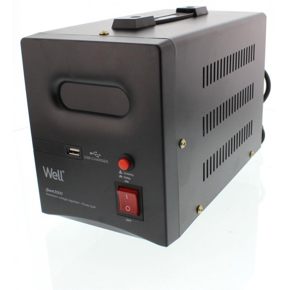 Stabilizator automat de tensiune cu releu 2000VA/1200W, negru Well AVR-REL-GUARD2000-WL