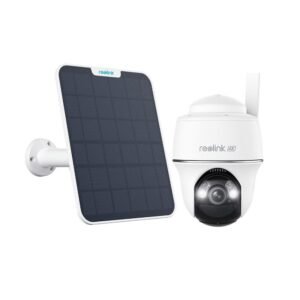 Kit camera supraveghere wireless WiFi rotativa Speed Dome cu panou solar Reolink Argus PT Ultra B440, 4K, IR/lumina alba 10 m, microfon si difuzor, dual band, PIR, acumulator, + card 64GB inclus