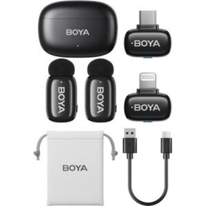 BOYA Mini sistem wireless dual compact pentru telefon, lightning/USB-C (2.4 GHz, Negru) – Default Title