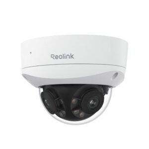 Camera supraveghere IP Dome cu lentila duala Reolink Duo 3V P757, 8+8 MP,  2.8 mm, IR 30 m, 180 grade, microfon si difuzor, night vision color, detectie om/vehicul/animal, timelapse, slot card, sirena, IP67, PoE