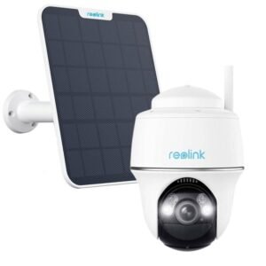Camera supraveghere rotativa PT wireless WiFi cu panou solar Reolink Argus PT B430+SOLAR, 5 MP, IR / lumina alba 10 m, microfon, difuzor, slot card, detectie persoane / vehicule / animale, acumulator 6000 mAh