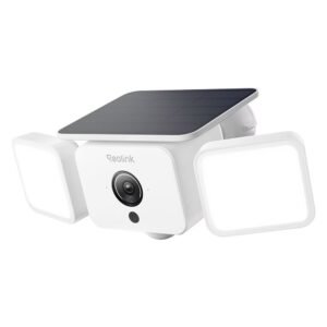 Camera supraveghere wireless IP WiFi cu panou solar Reolink All-in-One Floodlight F310B, 4MP,  2.3mm, IR 10 m, PIR 10 m, 3W, microfon si difuzor, acumulator 7800mAh, night vision color, slot card, detectie smart