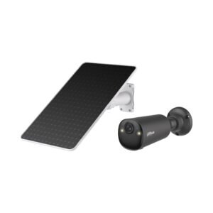 Camera supraveghere WiFi 6 dual-band cu panou solar si iluminare duala Dahua KIT/BF4CA-0210B/M0508, 4 MP, 2.1 mm, IR/lumina alba 15/20 m, PIR 12 m, Bluetooth, detectie persoane si vehicule, acumulator 20.44 Wh, microfon si difuzor, alarma, slot card