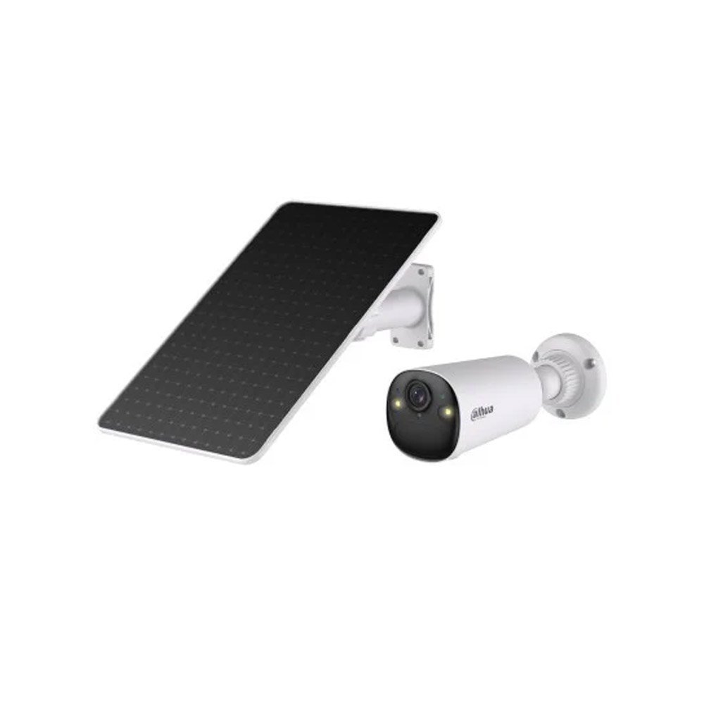Camera supraveghere WiFi 6 dual band cu panou solar si iluminare duala Dahua KIT/BF4CP-0210B/M0508, 4 MP, 2.1 mm, IR/lumina alba 15/20 m, PIR 12 m, acumulator 20.44 Wh, detectare persoane si vehicule, alarma, slot card