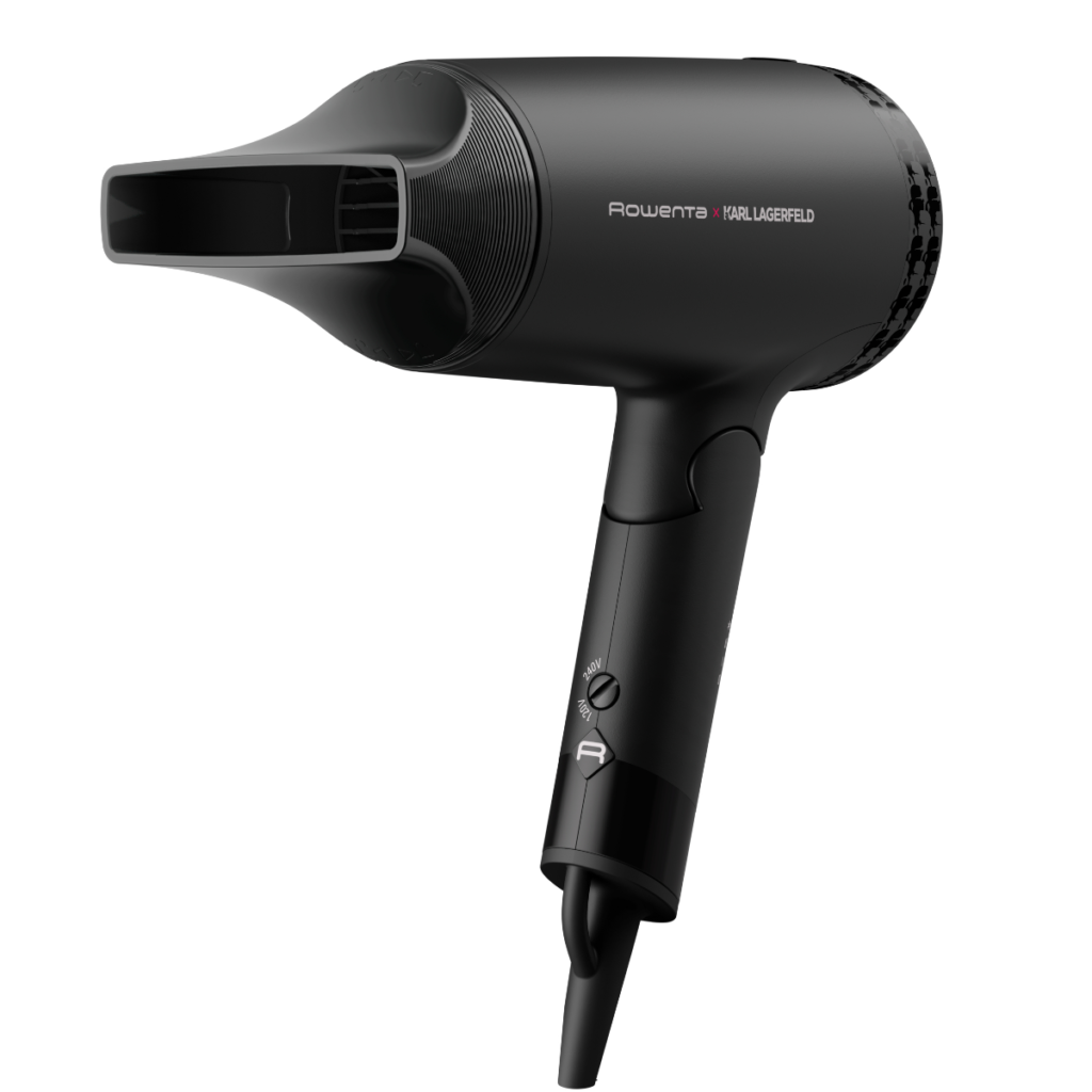Uscator de par ROWENTA x Karl Lagerfeld Express Style CV184LF0  1600 W  2 trepte de temperatura  invelis Keratin & Glow  concentrator  negru