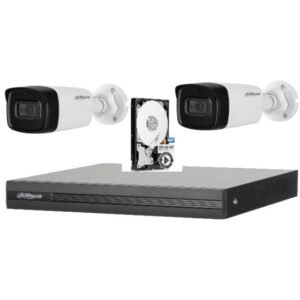 Sistem de supraveghere Dahua DH-2CEXT80MA-5MP_HDD HDCVI cu HDD si 2 camere de exterior de 5MP, 3.6mm, IR 80m, microfon