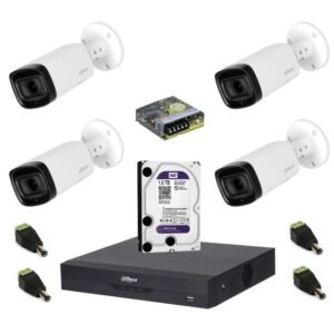 Sistem complet de supraveghere Dahua DH-4CEXT60M-5MP HDCVI cu 4 camere de exterior de 5MP, IR 60m, zoom motorizat 2.7-12mm, microfon