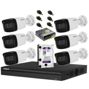 Sistem de supraveghere Dahua DH-6CEXT80MA-5MP HDCVI cu 6 camere de exterior de 5MP, 3.6mm, IR 80m, microfon