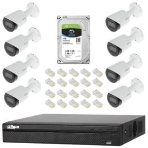 Sistem complet de supraveghere IP Dahua DH-8CEXT30MIP-2MP cu 8 camere de 2MP, IR 30m, Starlight, POE
