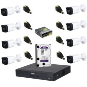 Sistem complet de supraveghere Dahua DH-8CEXT80M-5MPS HDCVI cu 8 camere de exterior de 5MP, IR 80m, Starlight, 16:9